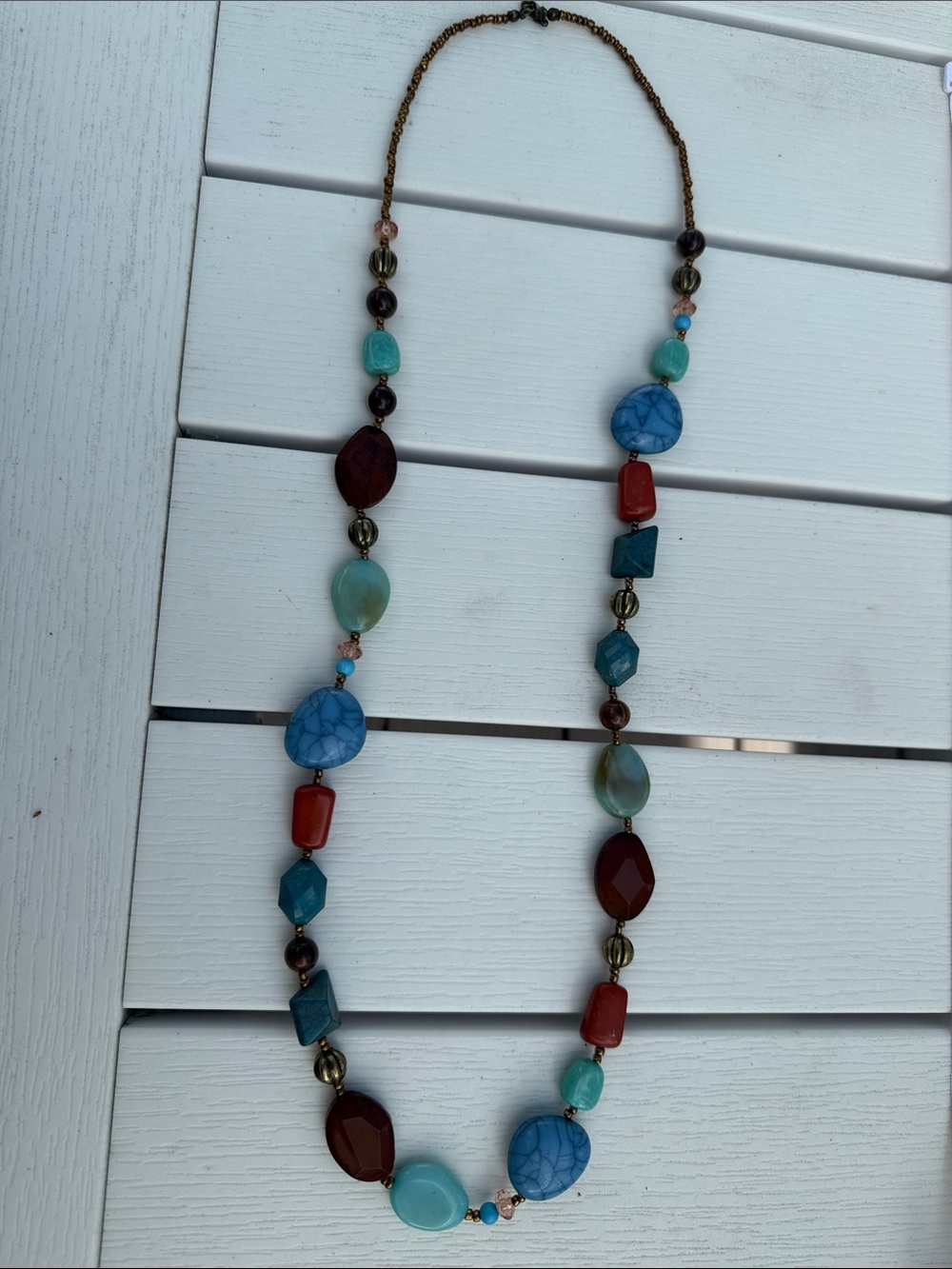 Vintage Multicolor Beaded Statement Necklace — Blue, Turquoise & Red